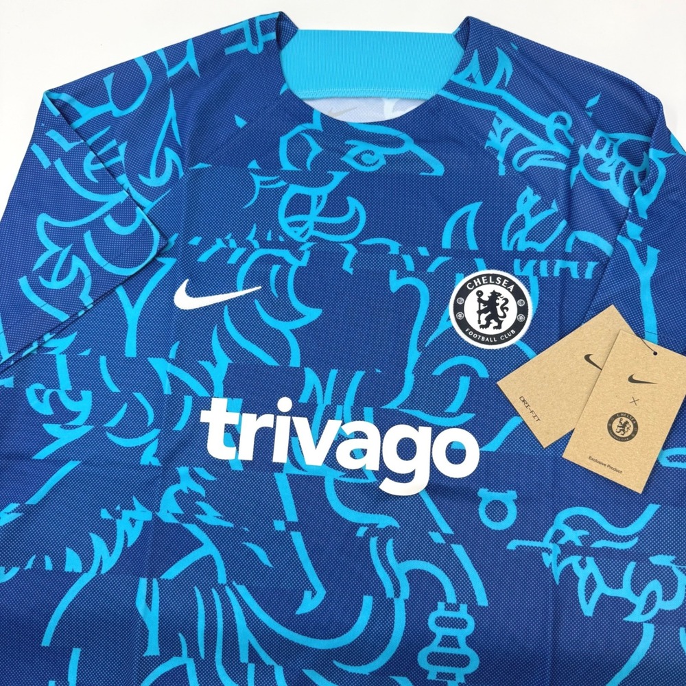 Nike Chelsea FC Womens XL Pre-Match Training‎ Jersey Blue Graphic DJ8653-448 NEW